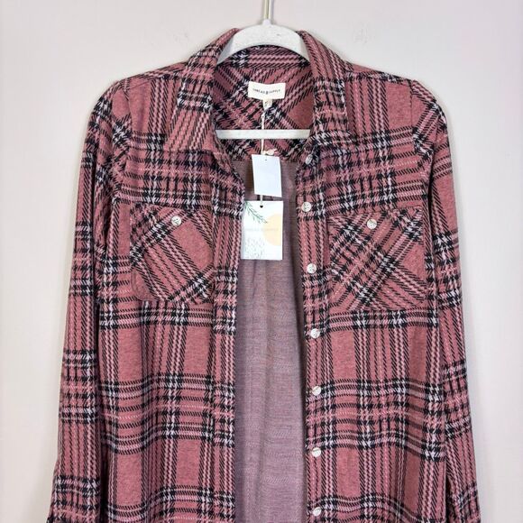 New Thread & Supply Pink Plaid Collared Button Down Flannel Shirt XS - Picture 3 of 6